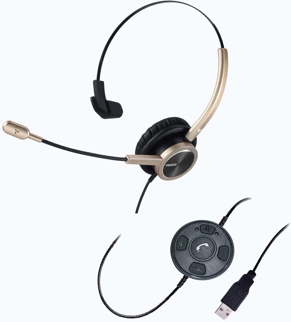 USB Headset with Noise Cancelling Microphone, Mono PC Headset with Busy Light Indicator X464