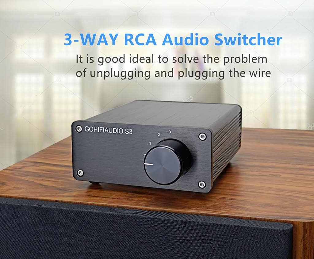 3 in 1 RCA Switch Box, Passive Stereo Audio Switcher Splitter (Black) F522683