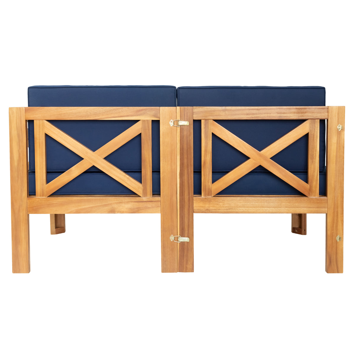 5 Piece Wood Patio Furniture Set with Blue Cushions and Coffee Table X55390