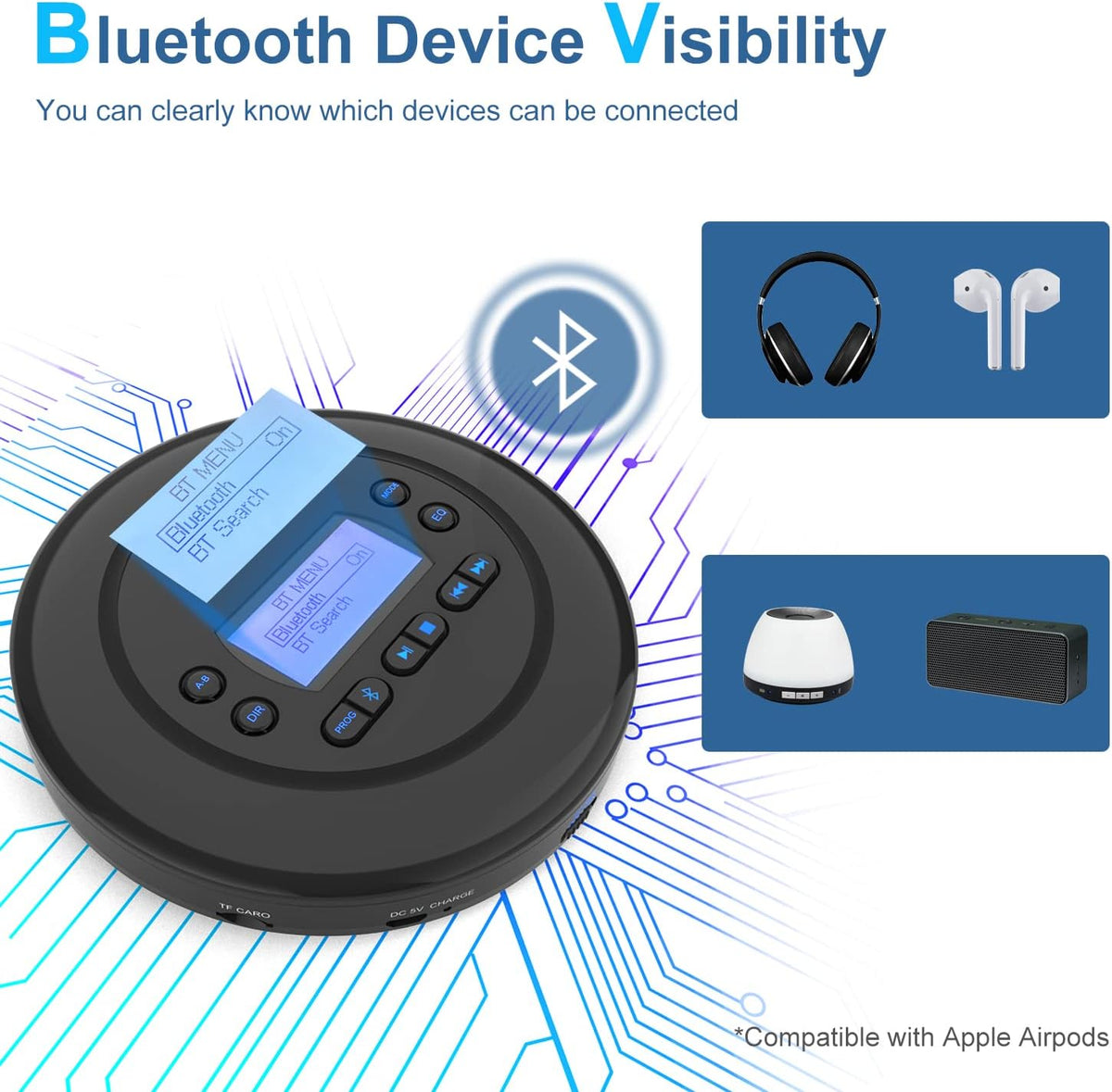 Pack of 2 Portable Bluetooth CD Player with Dual Headphone Jack O415516
