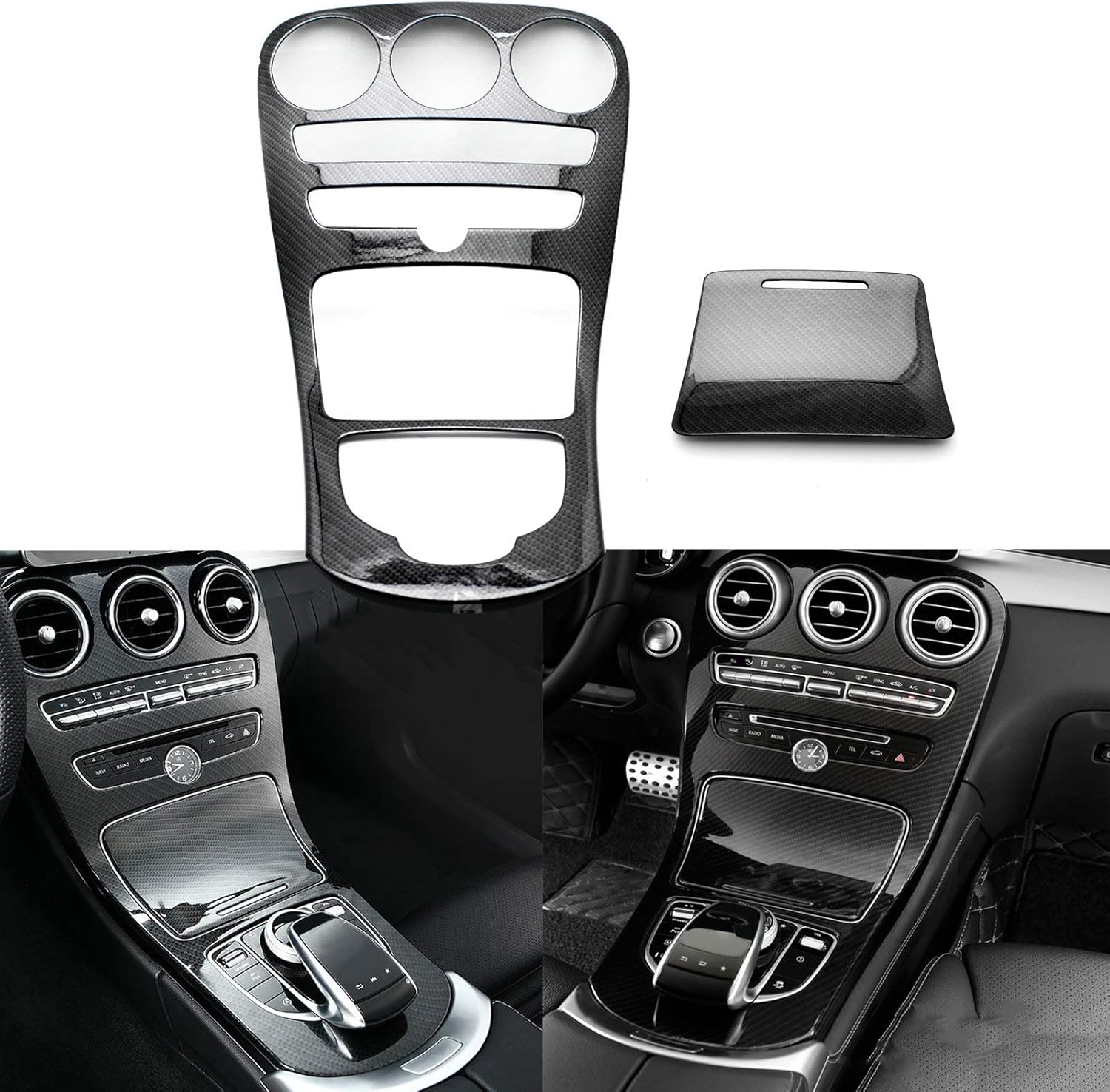 Carbon Fiber Pattern Gear Shift Panel Frame Cover Trim I906