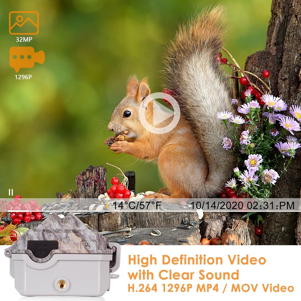 Deer & Trail Game Camera 32MP 1296P No Glow Night Vision Waterproof Motion Activated D929619