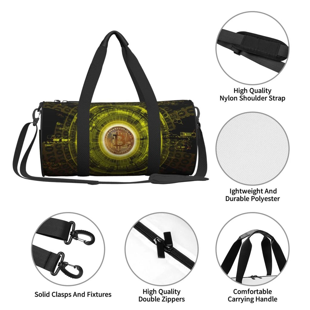 Gold Bitcoin Blockchain Cryptocurrency Unisex Large Duffle Bag Q583