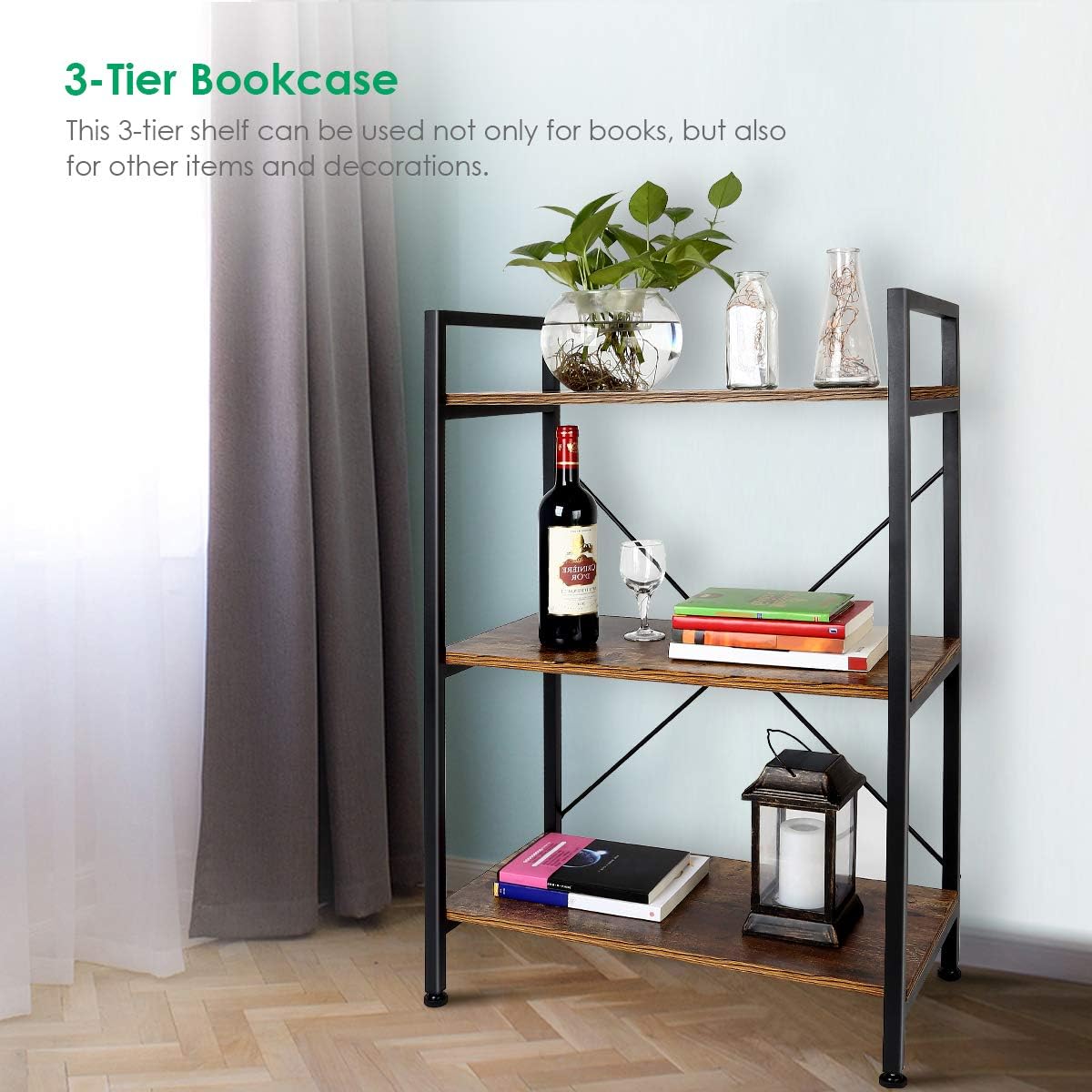 3-Tier Wood and Metal Bookshelf F18167