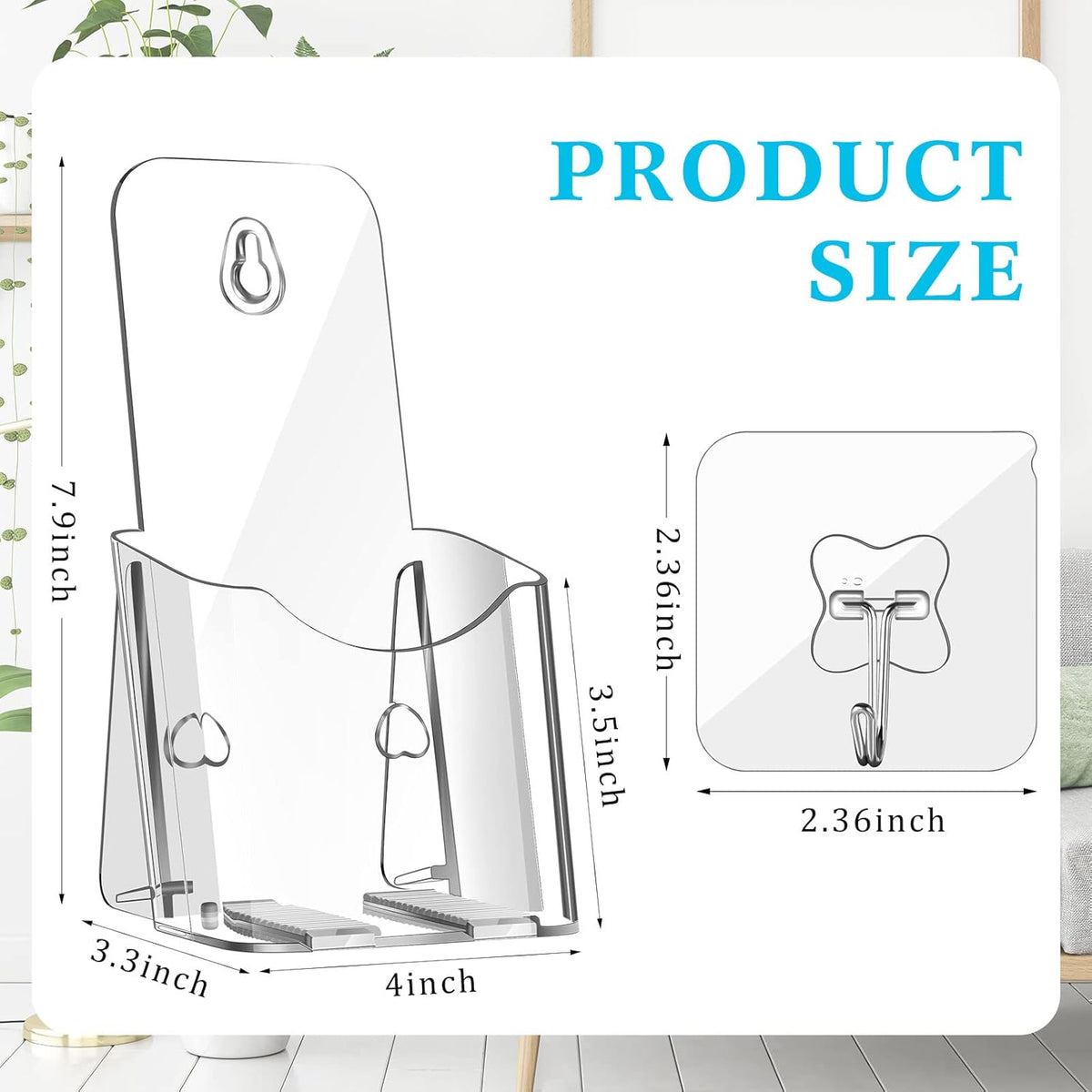 Clear Acrylic Brochure Holder with Adhesive Hooks, Pack of 2 T7242