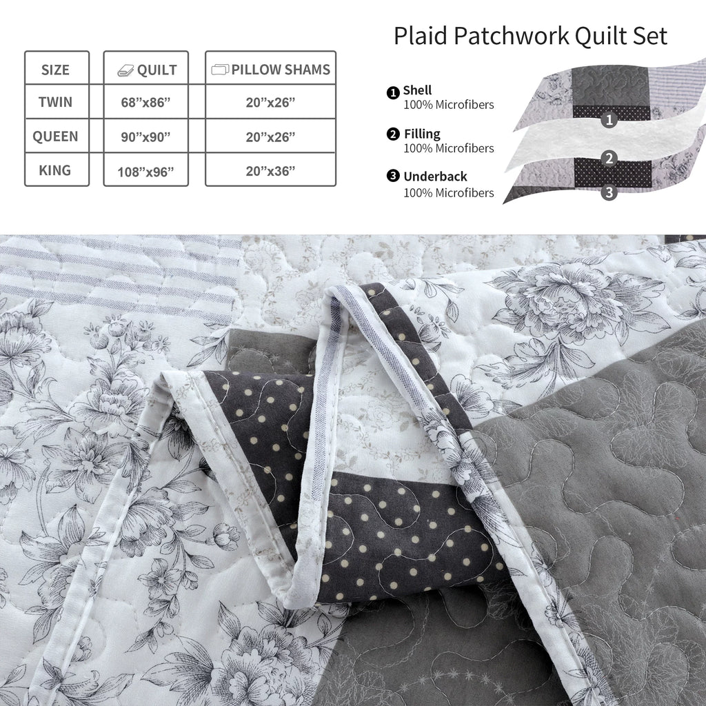 Queen/Full Size Floral Patchwork Quilt Microfiber Bedspread L628834
