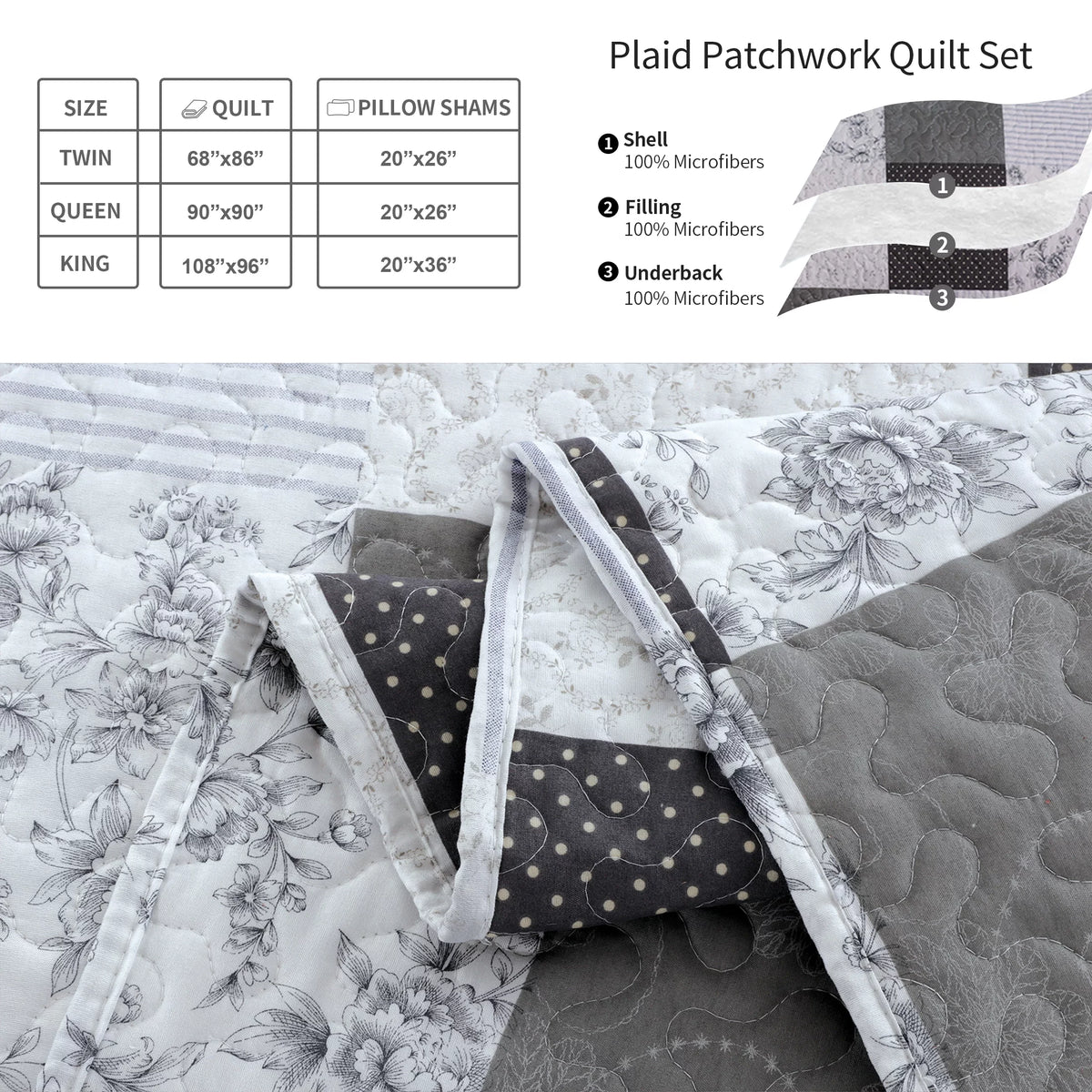 Queen/Full Size Floral Patchwork Quilt Microfiber Bedspread L628834