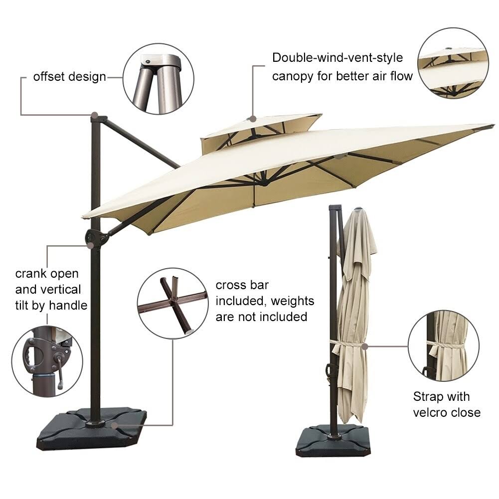 Brown Cantilever Umbrella with Cross Base X740283