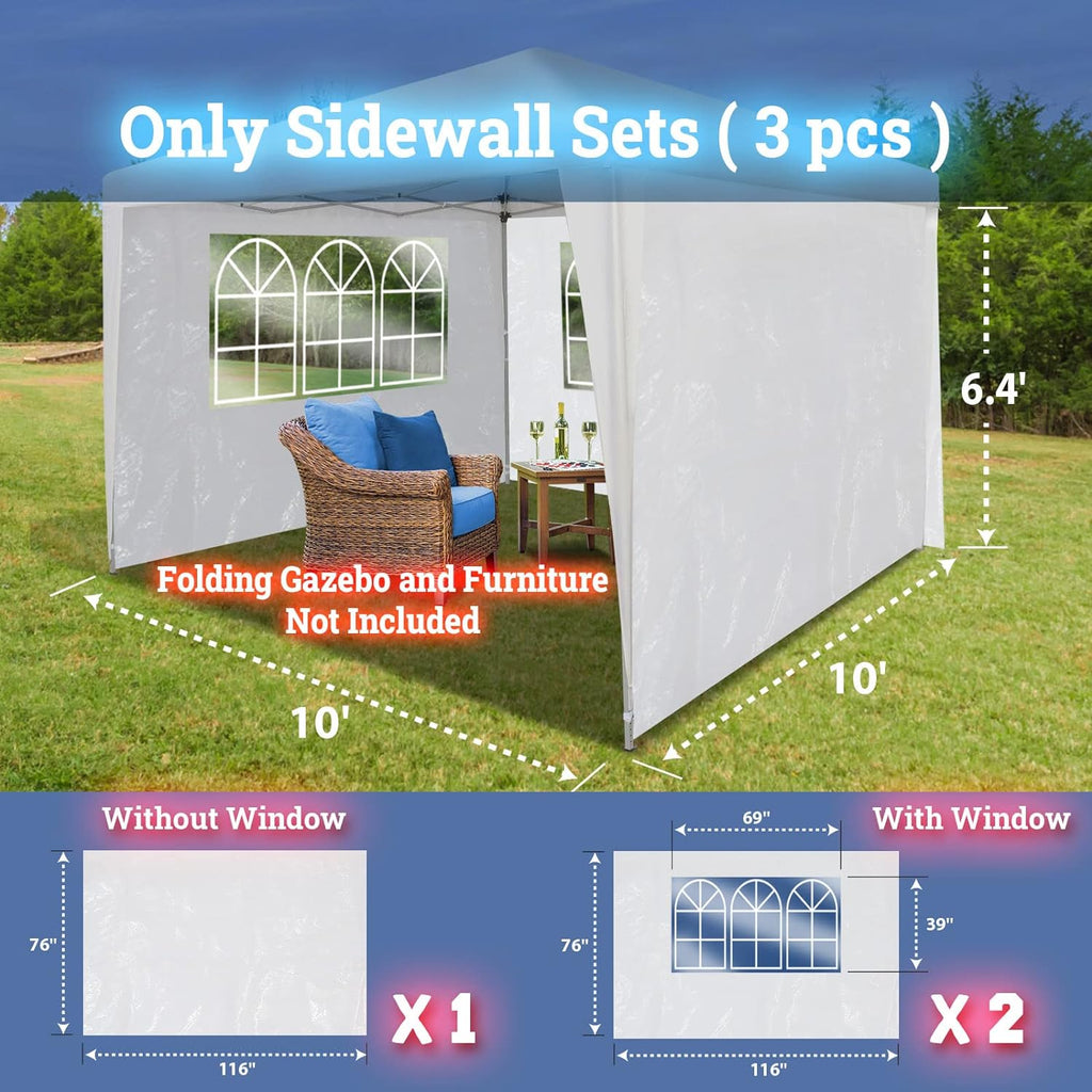 Tent Side Panel Replacement for Folding Canopy Gazebo Marquee (2 Pcs with Window, 1 Pc without Window, White) P324