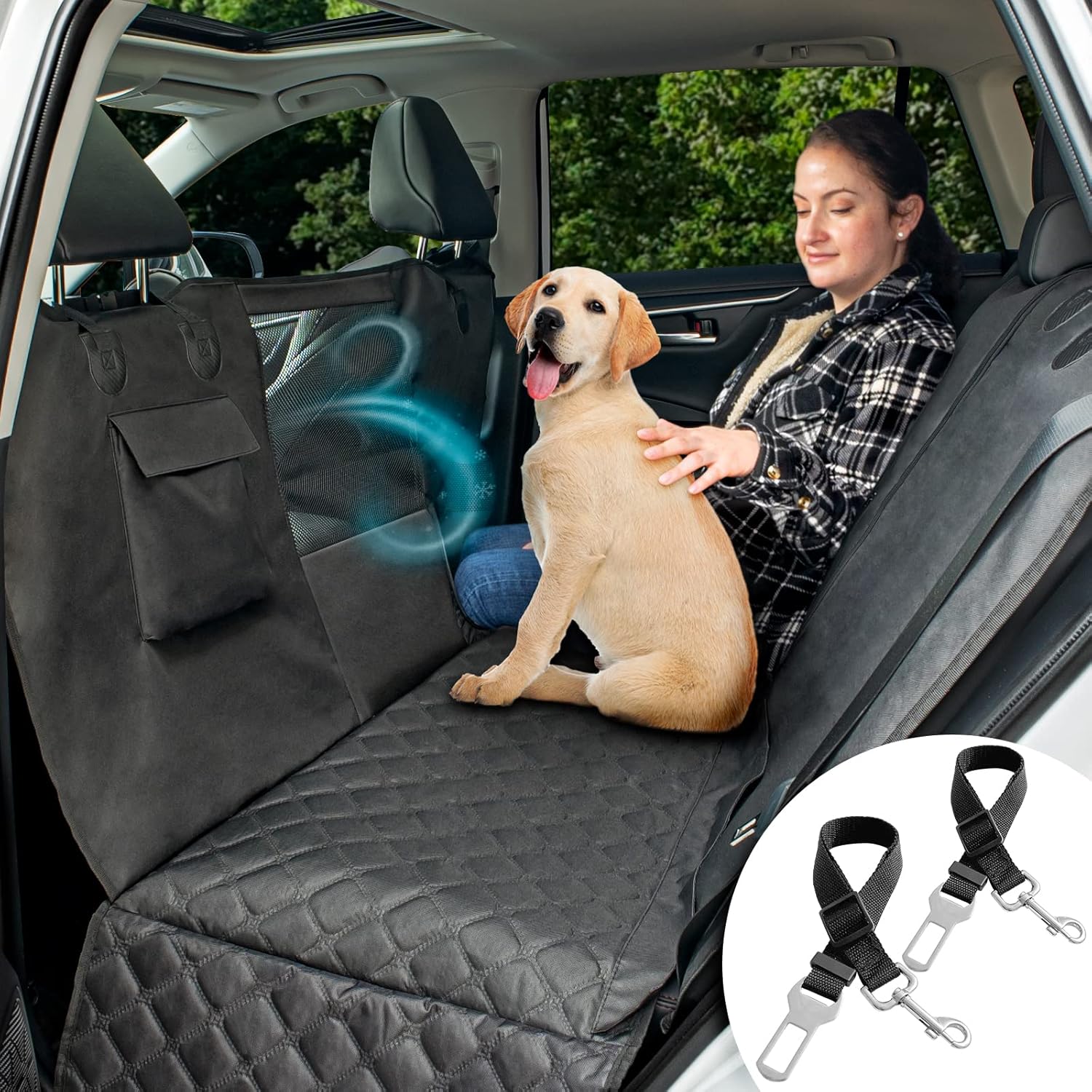 Heavy Duty Dog Hammock Bench Seat Cover with See-Thru Mesh Window, Waterproof, Pack of 2 Y230502