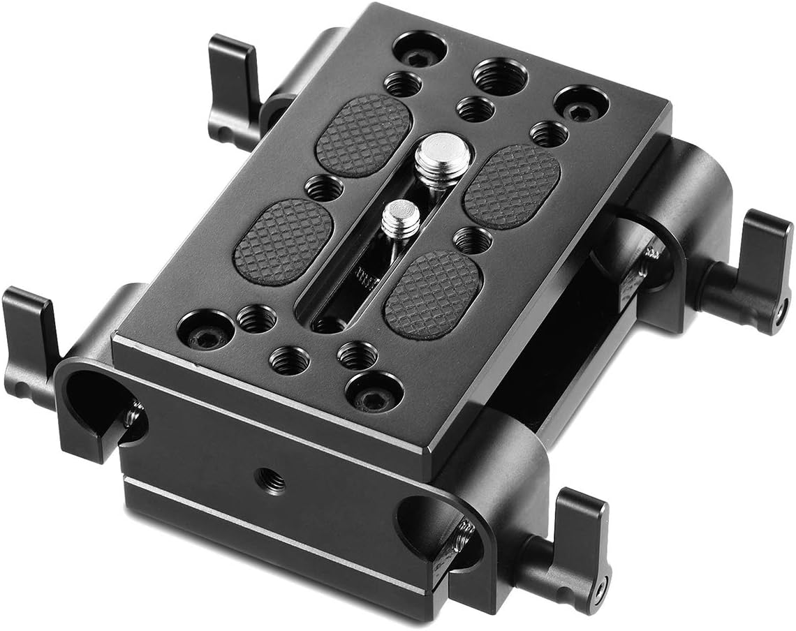 Camera Tripod Mounting Baseplate with 15mm Rod Clamp Rail Block Q405