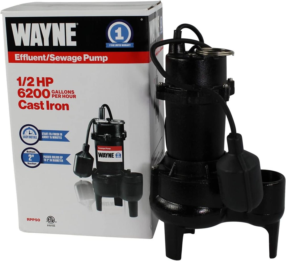 Cast Iron Sewage Pump with Piggy Back Tether Float Switch C10733