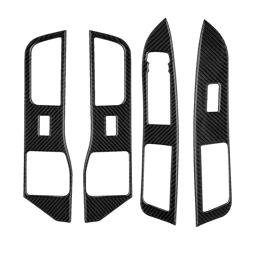 Carbon Fiber Window Lift Switch Panel Cover Trim Decal Stickers (Black) Pack of 2 V978