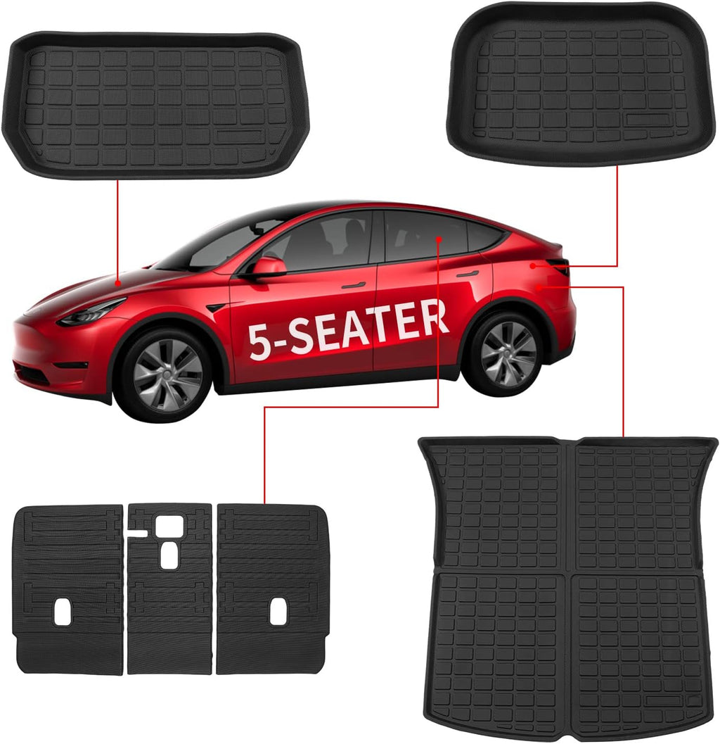 TPE Front Trunk Mat Rear Storage Mat Rear Seat Back Mats Cargo Liner Set of 6 Mats F40190