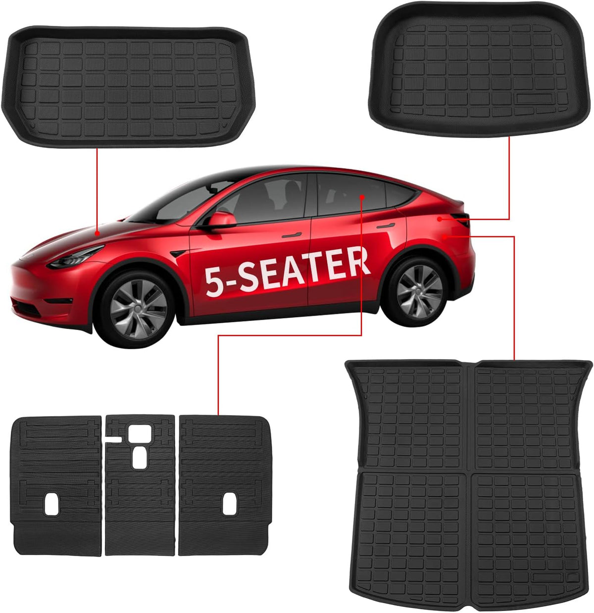 TPE Front Trunk Mat Rear Storage Mat Rear Seat Back Mats Cargo Liner Set of 6 Mats F40190