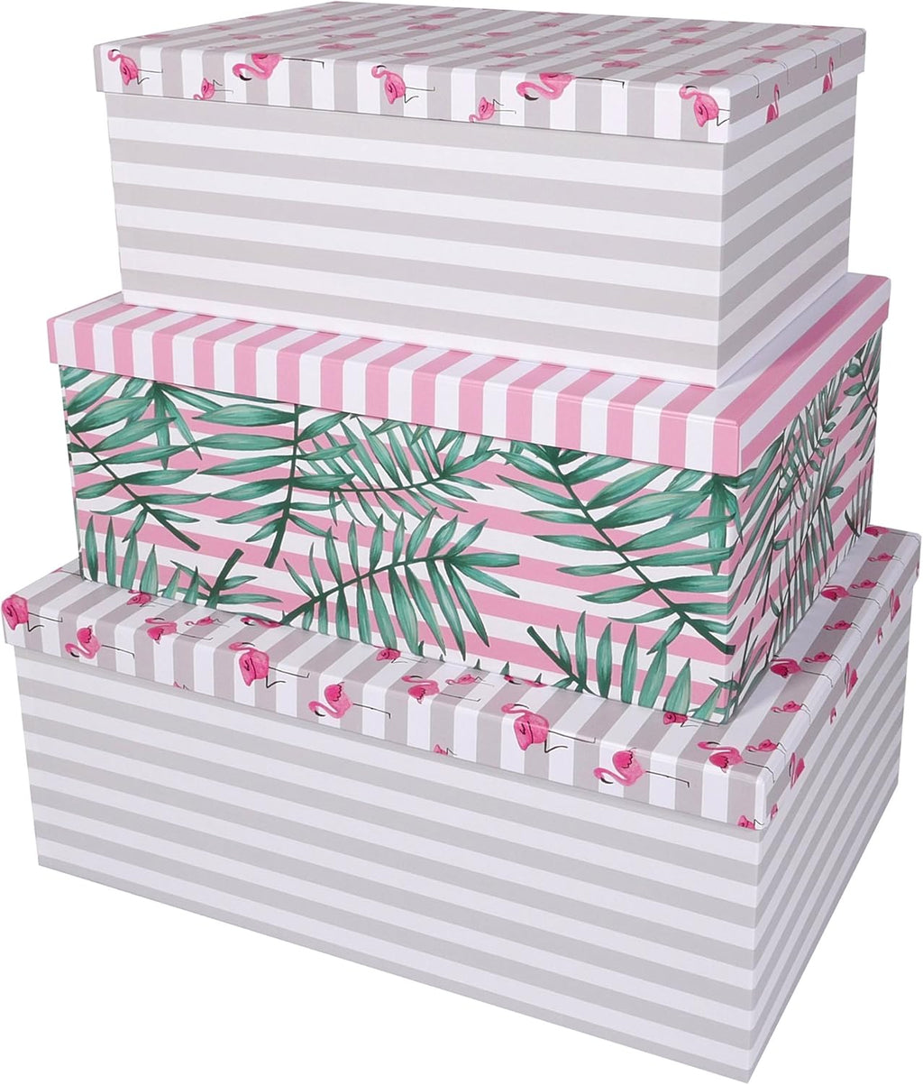 Decorative Storage Cardboard Boxes with Lids, Set of 3, Tropical W789
