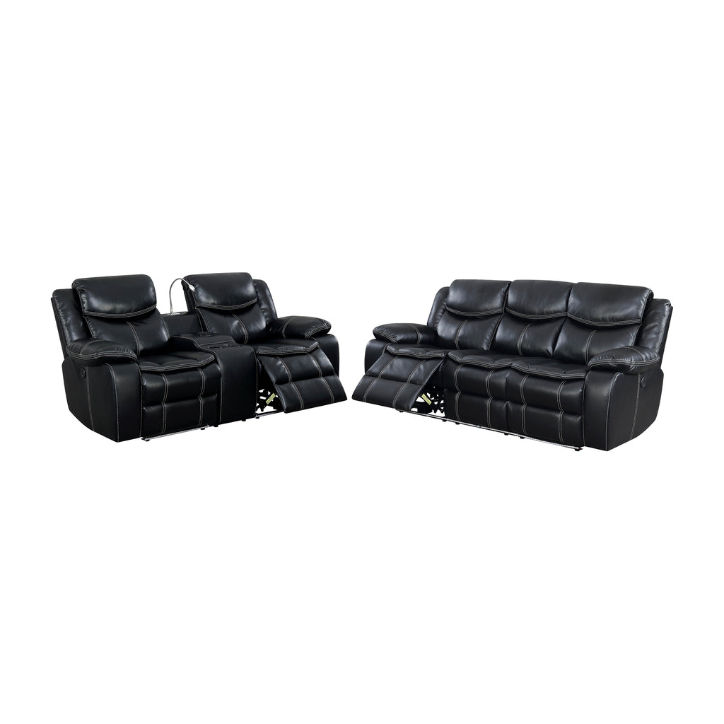 2-Piece Power Recliner Sofa and Loveseat Set in Black Faux Leather X913584