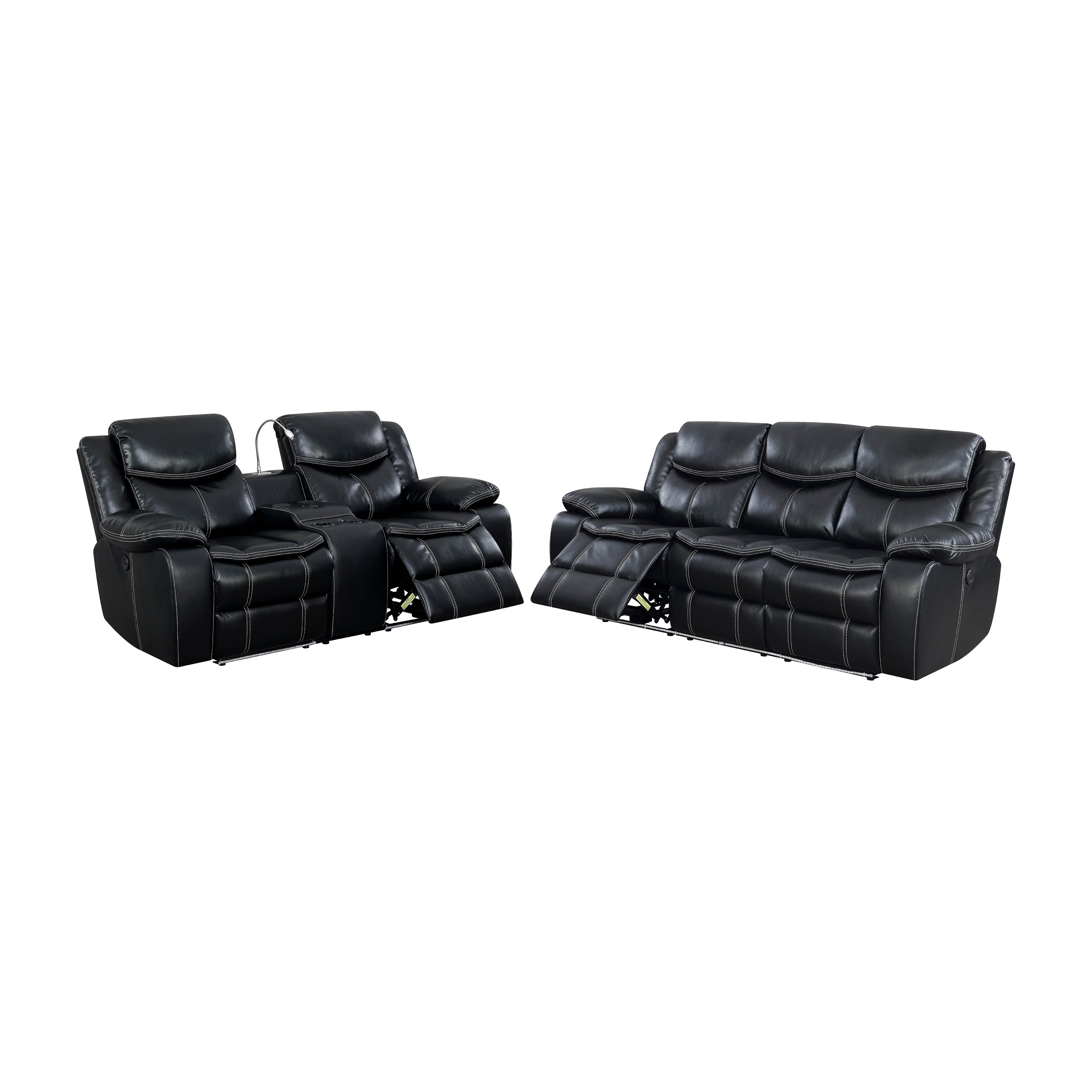 2-Piece Power Recliner Sofa and Loveseat Set in Black Faux Leather X913584