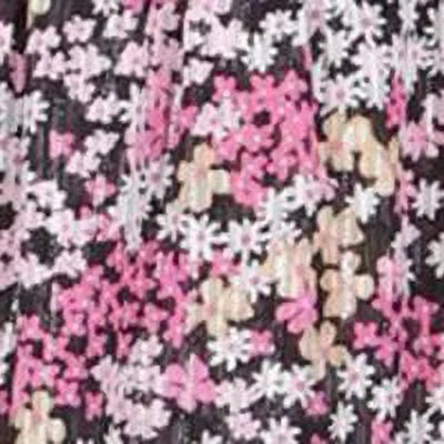 Black Smocked Ruffled Floral Long Sleeve Surplice Neckline Faux Wrap Dress D58443