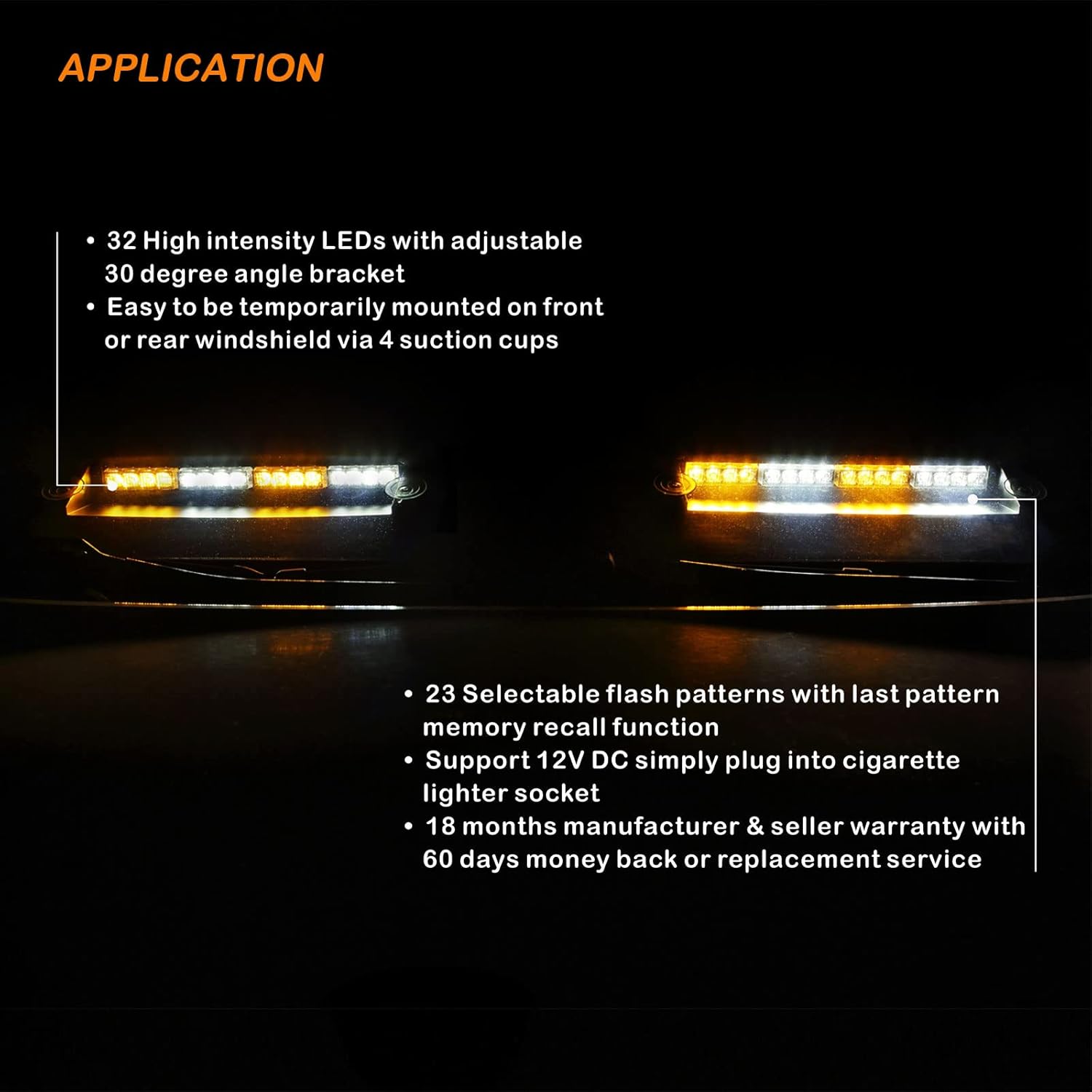 2-in-1 LED Amber White Emergency Dash Strobe Light Bars Pack of 2 S585341