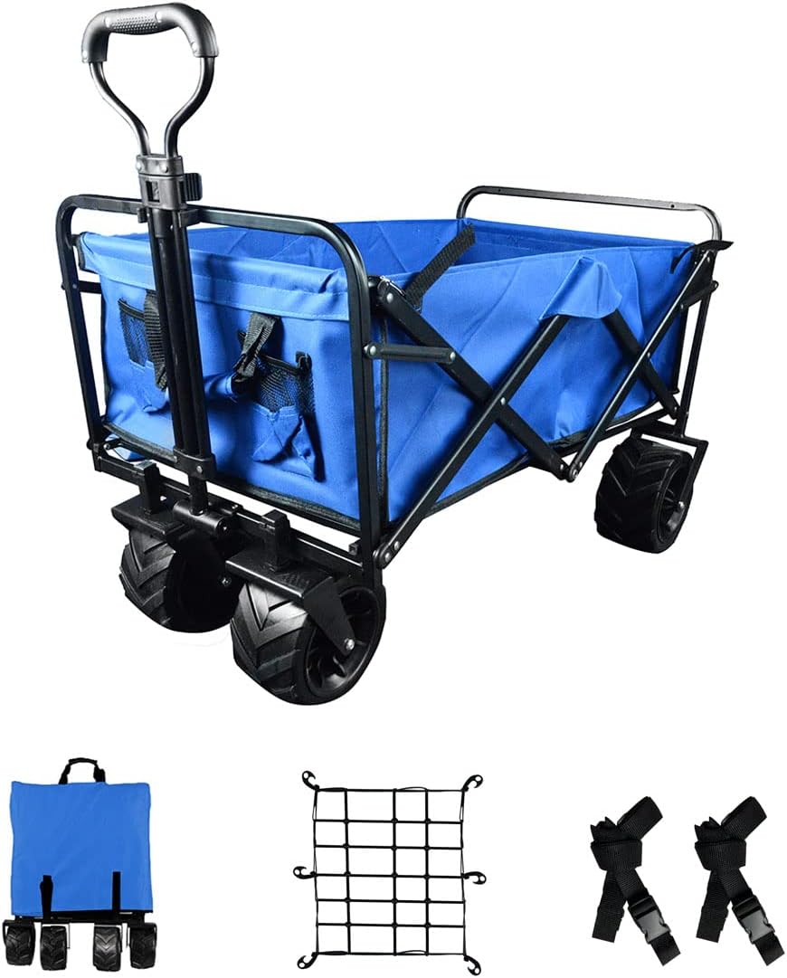 Blue Heavy Duty Folding Utility Beach Wagon Cart with Adjustable Handle T484
