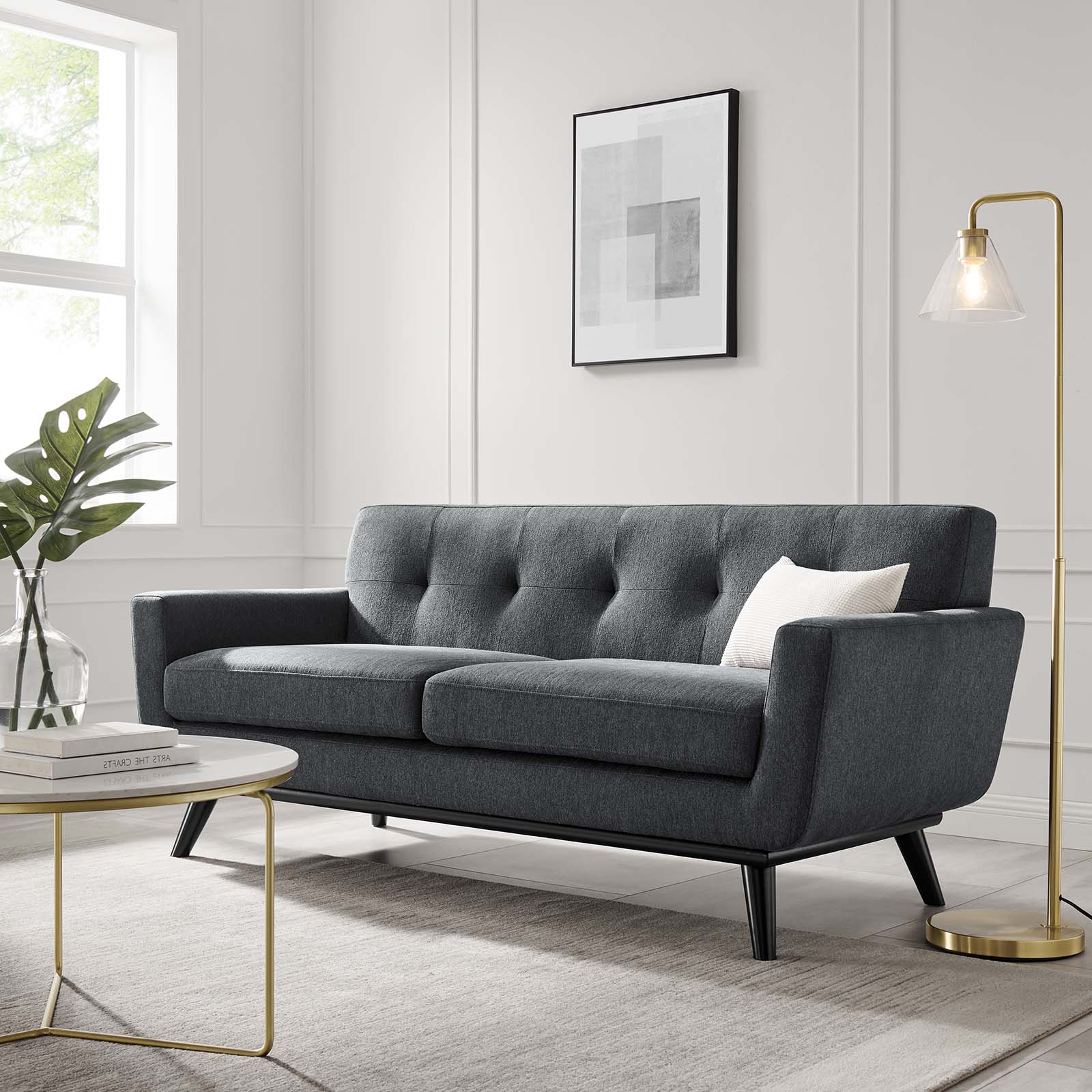 Charcoal Grey Fabric Loveseat Sofa H24516