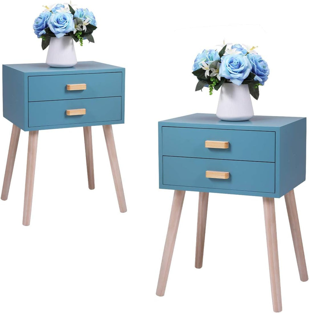 Set of 2 Light Blue Wood Nightstand with 2 Drawers H508