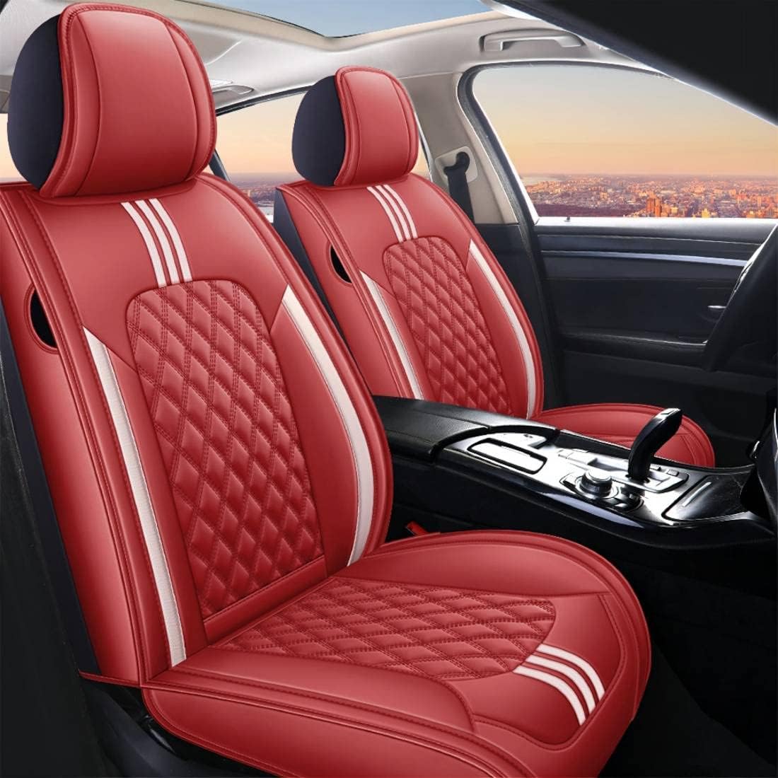 Red Leather Car Seat Covers Full Set U995