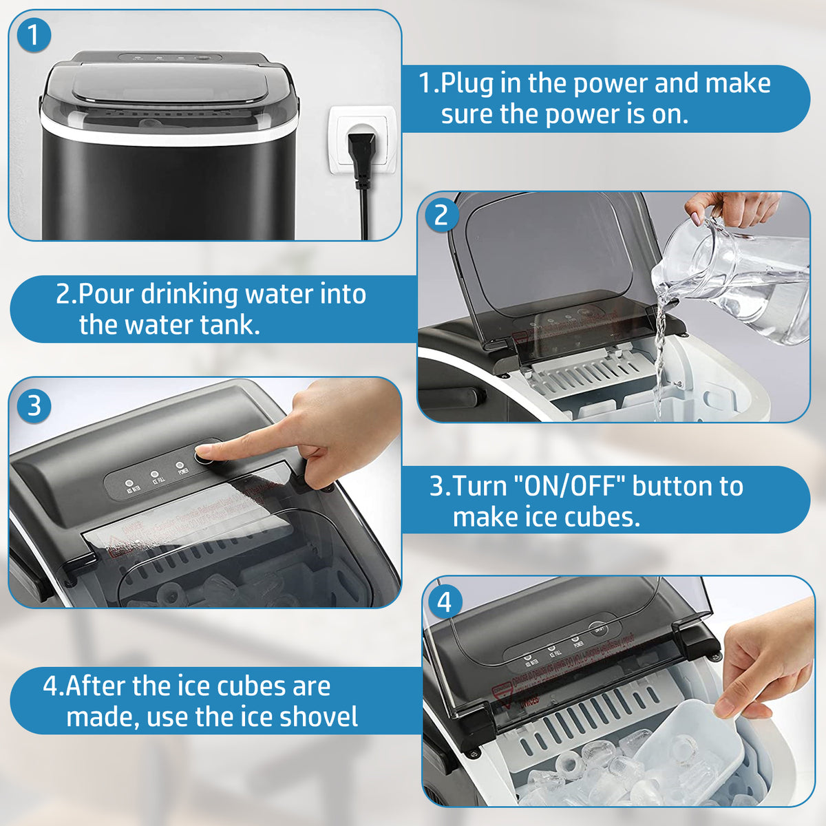 Black Countertop Ice Maker with Handle E805