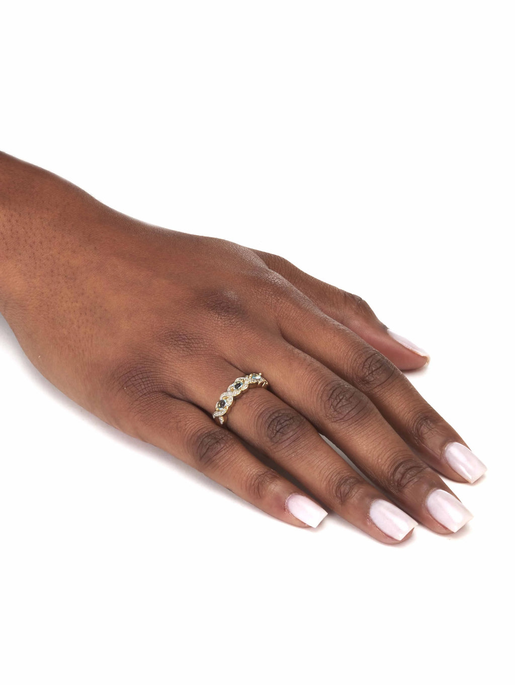18k Yellow Gold-Plated Sterling Silver Ring with Blue Topaz and Diamond Accent A72666