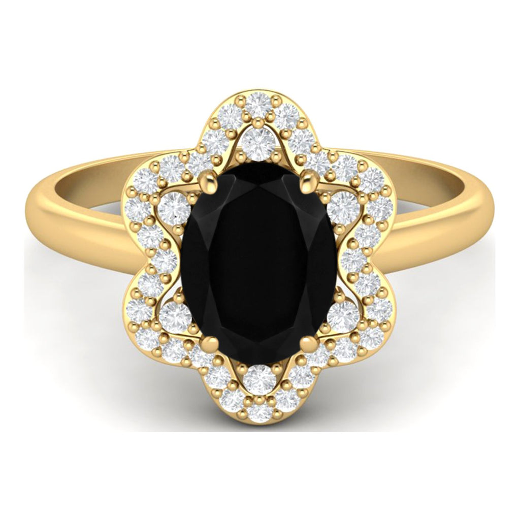 Black Spinel 925 Silver Yellow Plated Oval Ring E66597