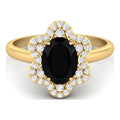 Black Spinel 925 Silver Yellow Plated Oval Ring E66597
