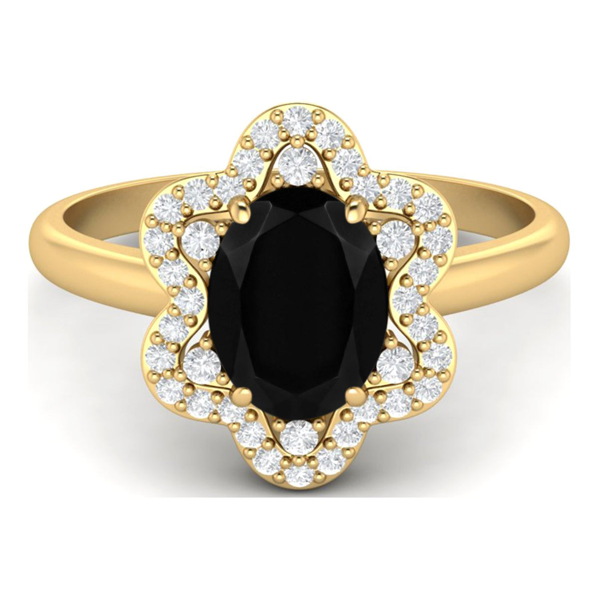 Black Spinel 925 Silver Yellow Plated Oval Ring E66597