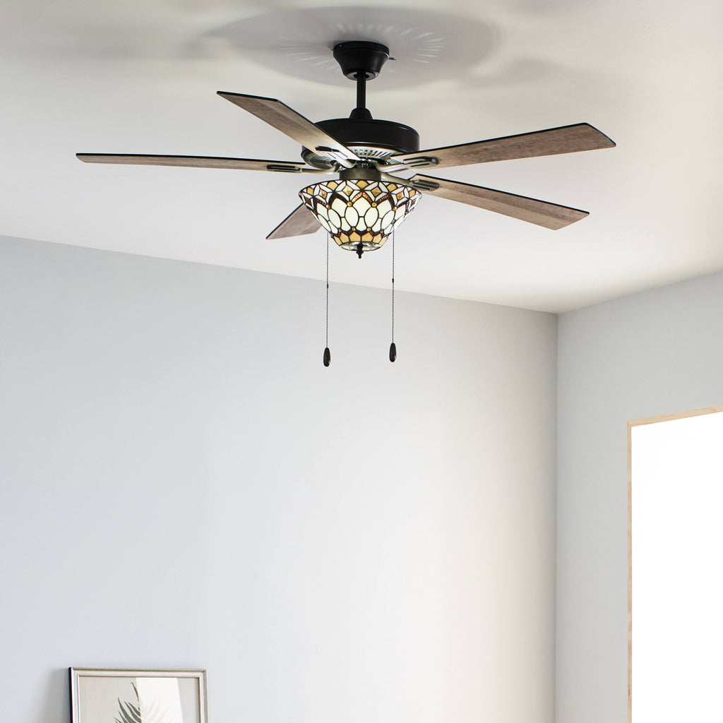52x22 5-Blade LED Stained Glass Lighted Ceiling Fan E188038