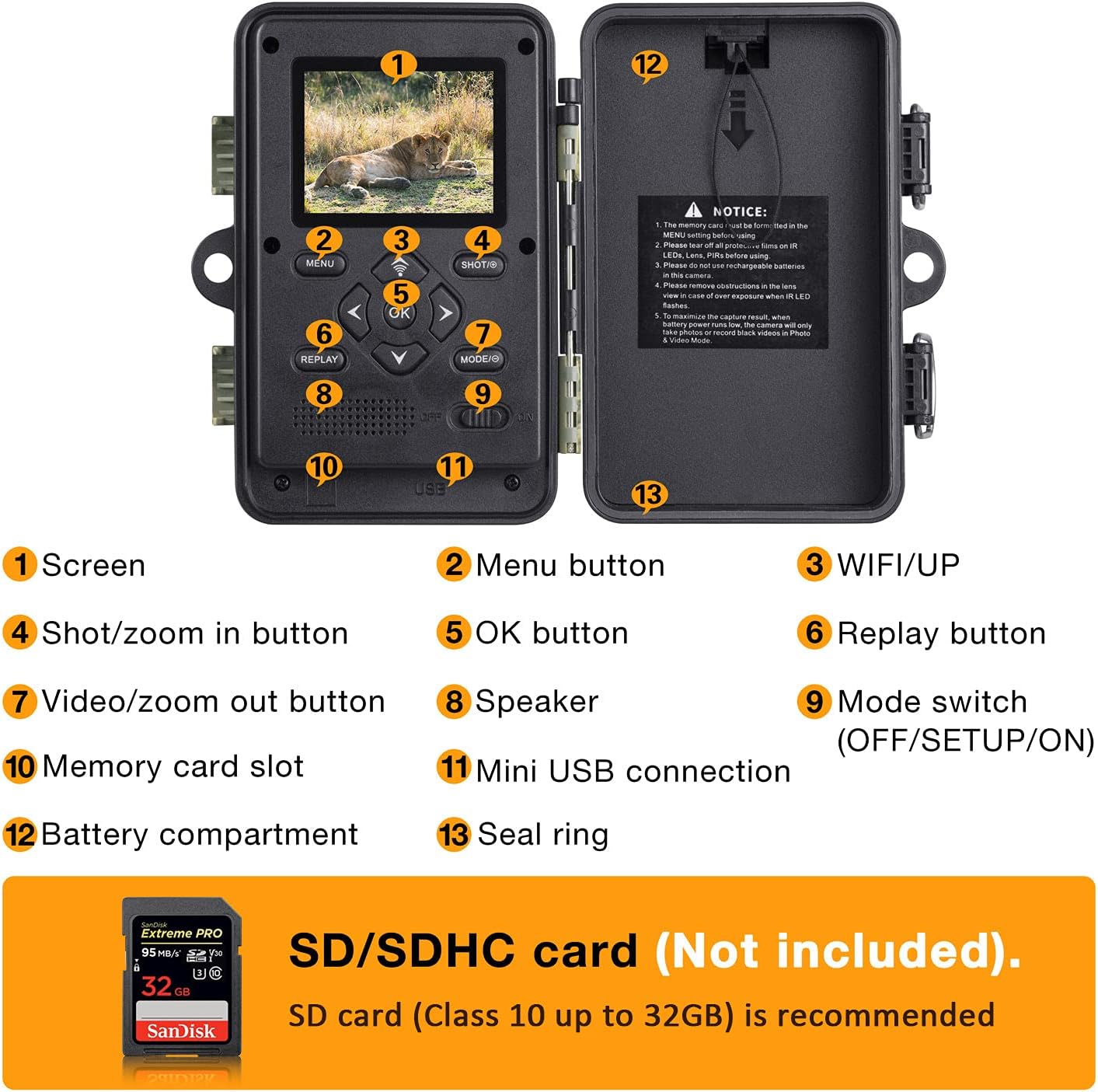 WiFi Trail Camera 24MP 1296P with No Glow Night Vision 82FT, IP66 Waterproof A5300