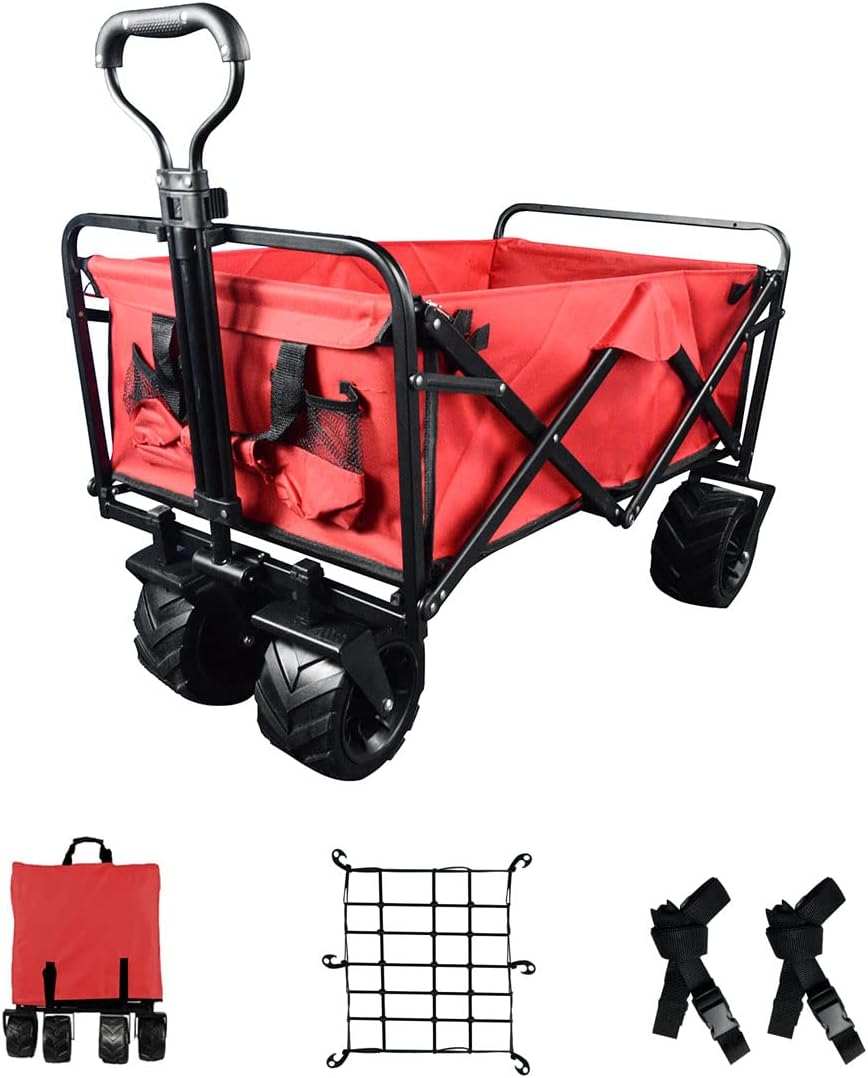 Blue Heavy Duty Folding Utility Beach Wagon Cart with Adjustable Handle T484