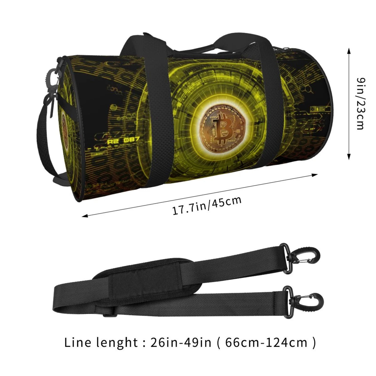 Gold Bitcoin Blockchain Cryptocurrency Unisex Large Duffle Bag Q583