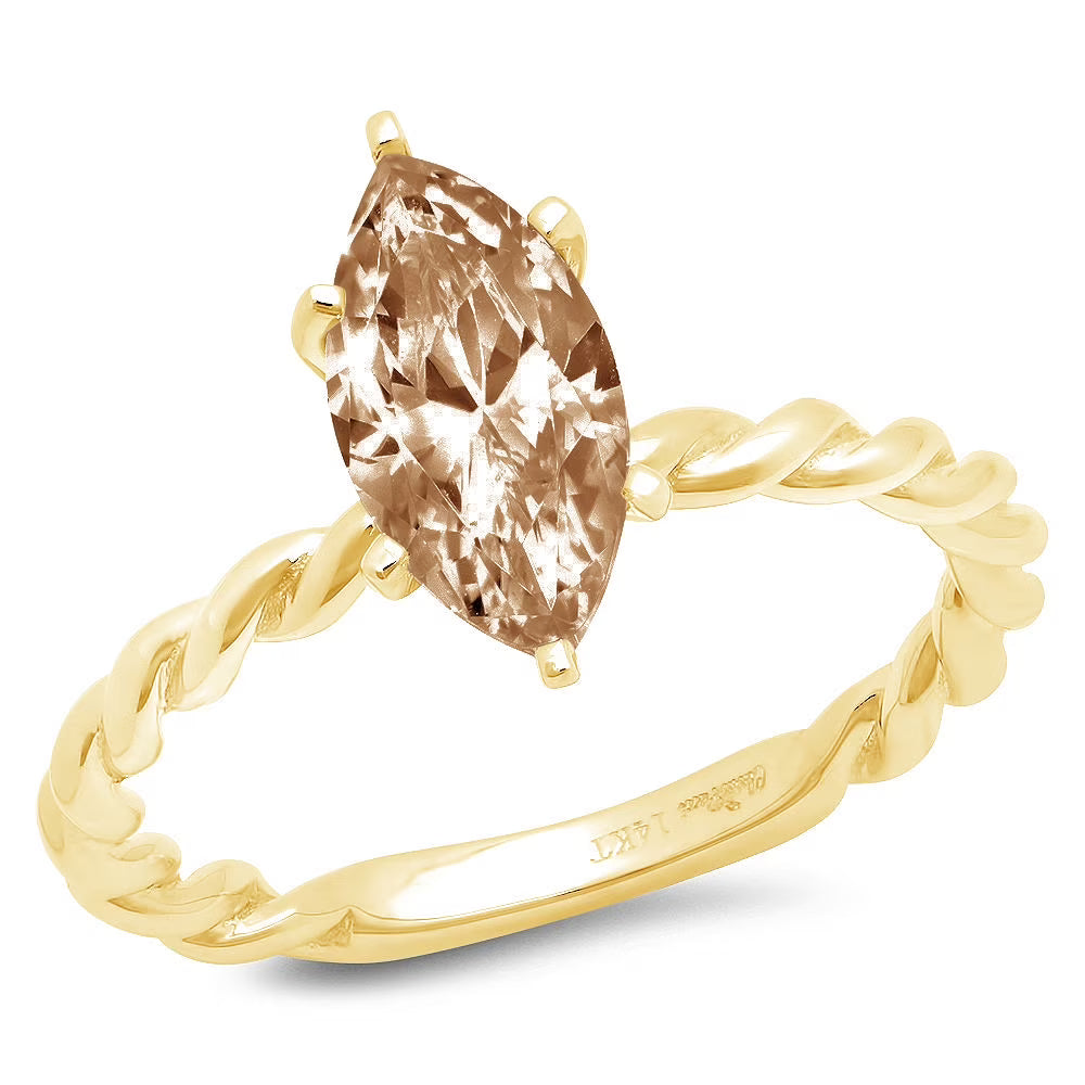 Champagne Simulated Diamond Marquise Cut Ring Size 6.25 H39665