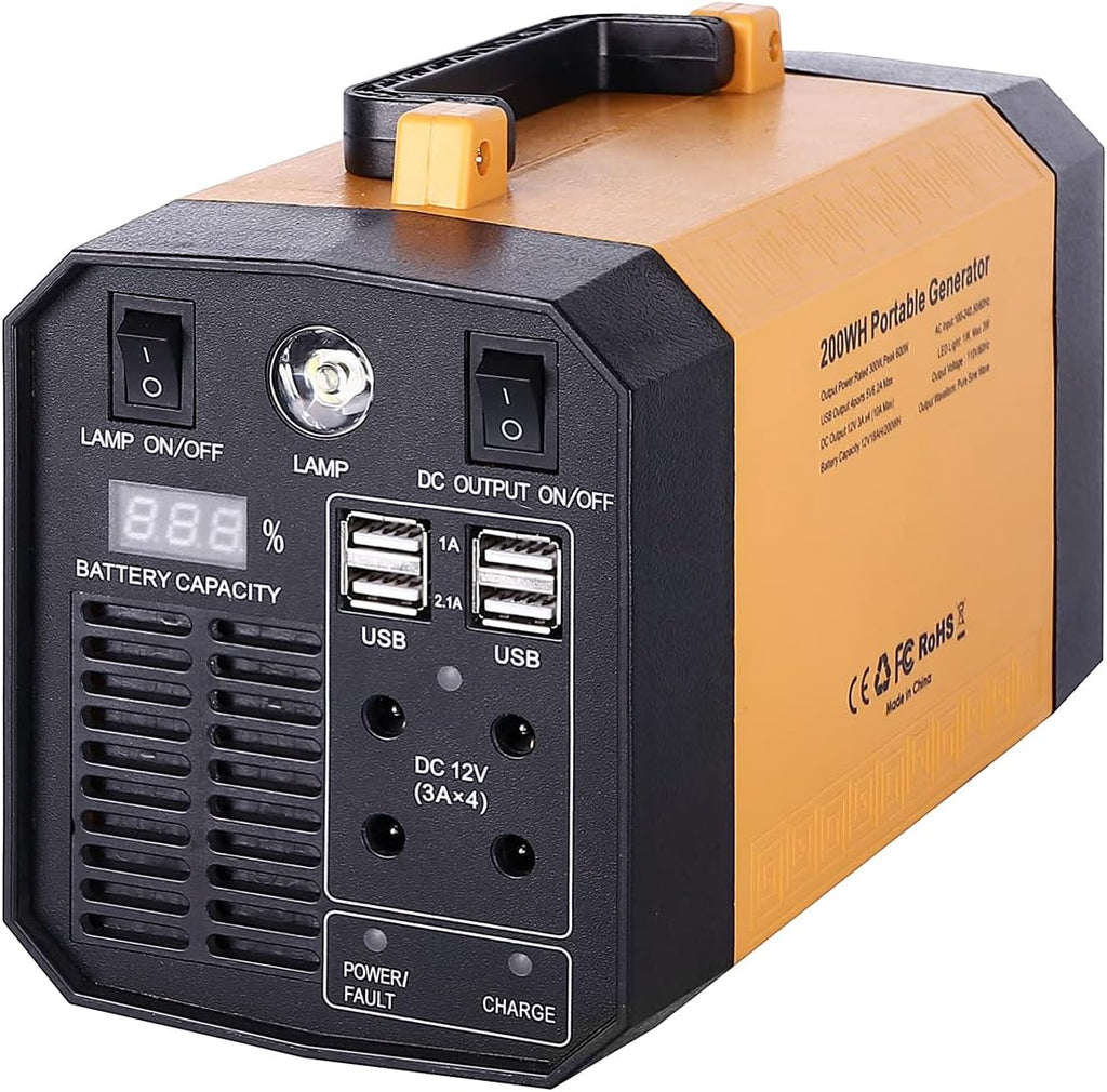 Portable Power Station 300W 200Wh Outdoor Generator with 3 AC Outlet 4 DC Ports 4 USB Ports I965340