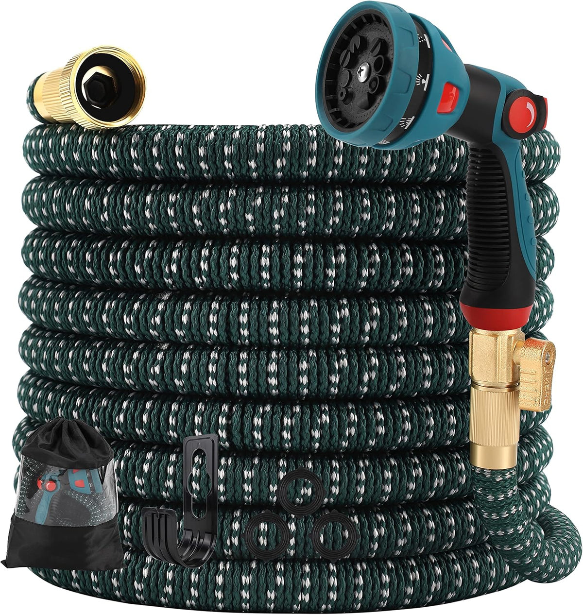 100ft Expandable Garden Hose with 10 Function Spray Nozzle, Solid Brass Fittings, Pack of 2 S735