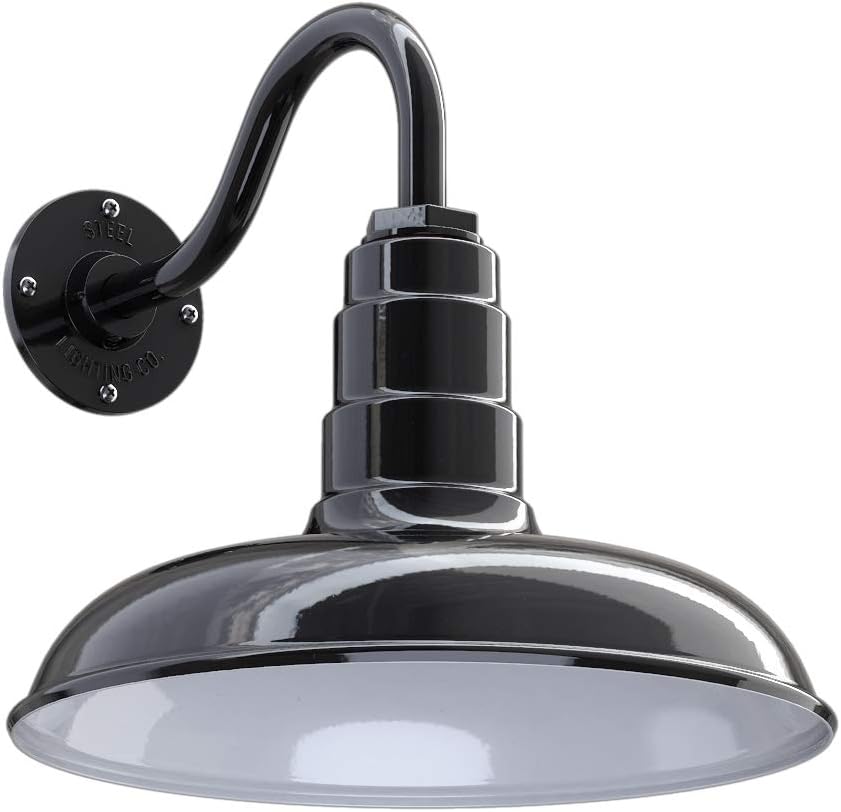 Gooseneck Barn Light with Steel Dome, 16 Gooseneck, Black Q96485