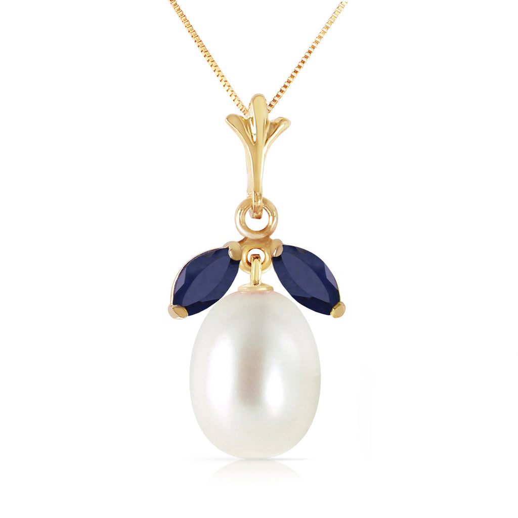 14k Yellow Gold Necklace with Natural Pearl and Sapphires A3783