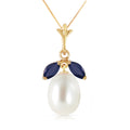 14k Yellow Gold Necklace with Natural Pearl and Sapphires A3783