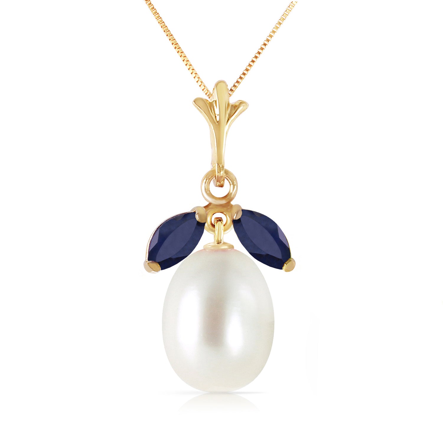 14k Yellow Gold Necklace with Natural Pearl and Sapphires A3783
