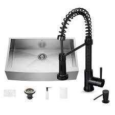 Stainless Steel Matte Black Apron Front Kitchen Sink and Faucet K440168
