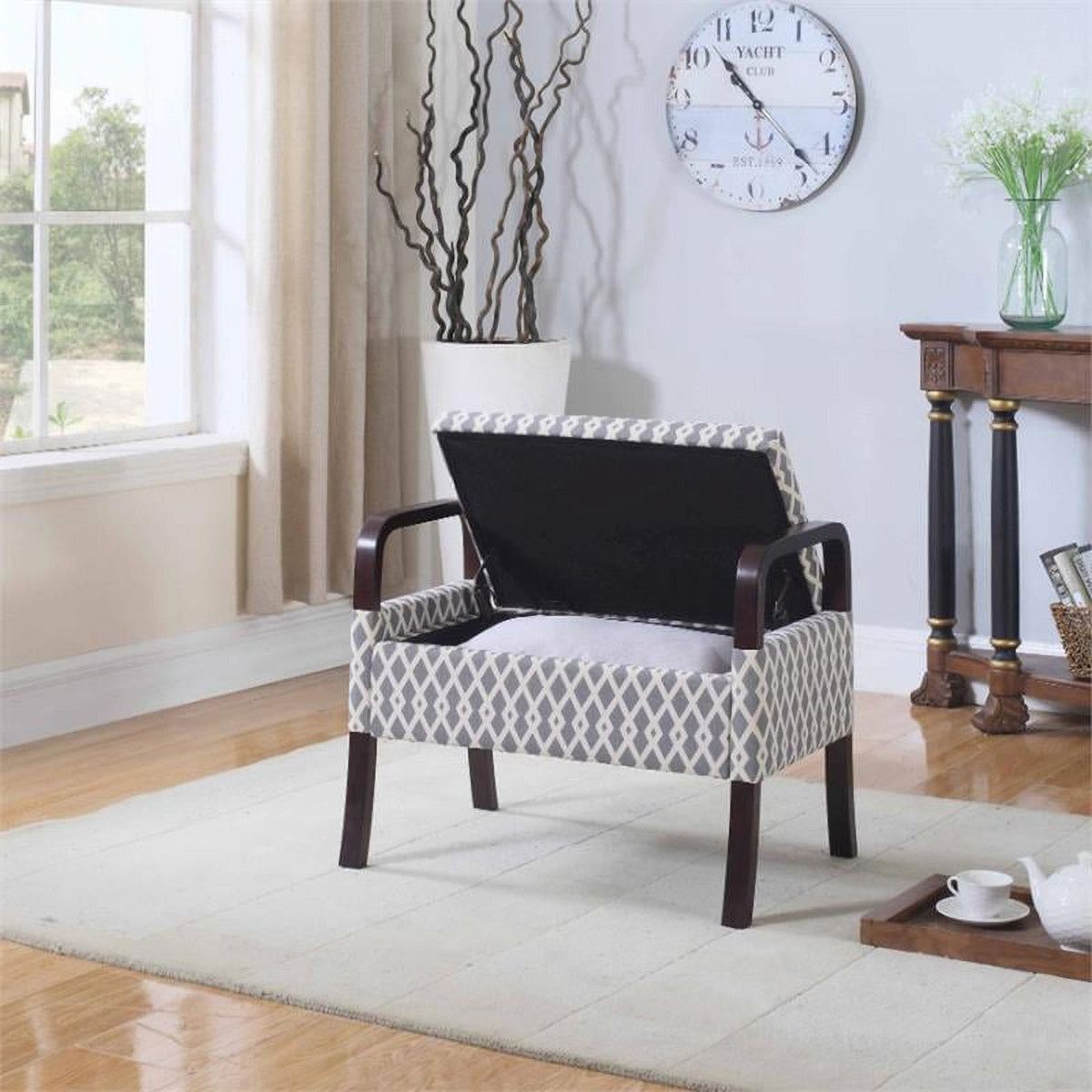 Grey Vanity Wooden Arm Storage Seat B98451