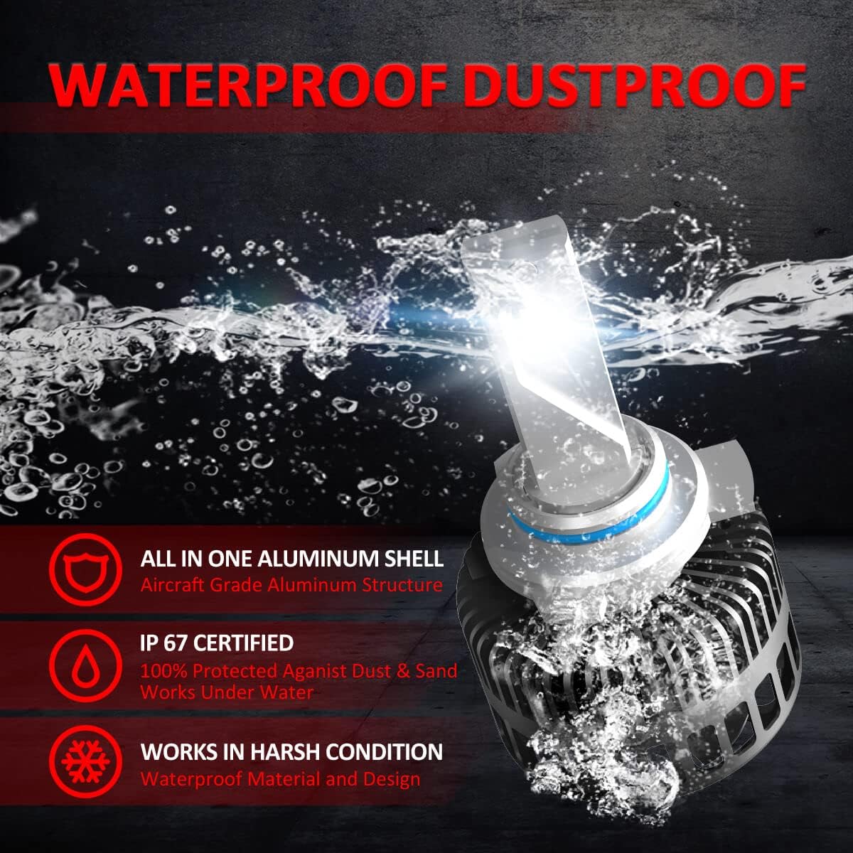 9012 Hir2 LED Bulb 8000LM 6000K Waterproof (Pack of 2) V7603