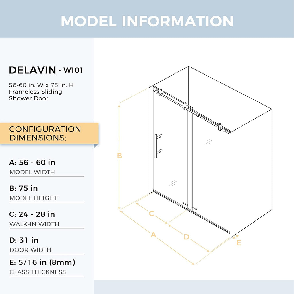 56 in. Frameless Sliding Shower Door, Clear Tempered Glass E766742