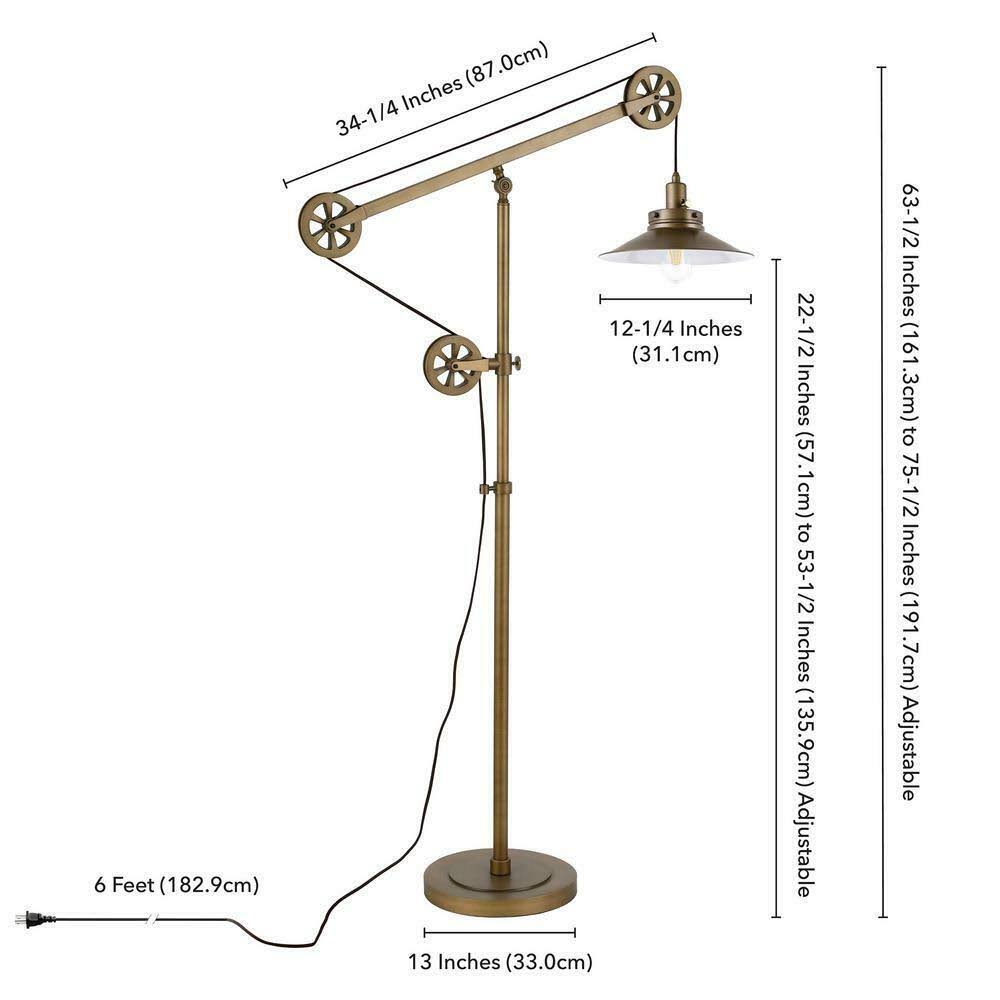 Brushed Brass Wide Brim Floor Lamp with Pulley System M2067