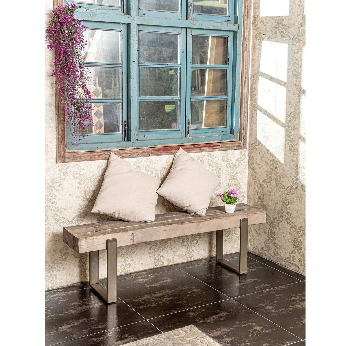 Antique Rustic Pine Farm Bench Y925